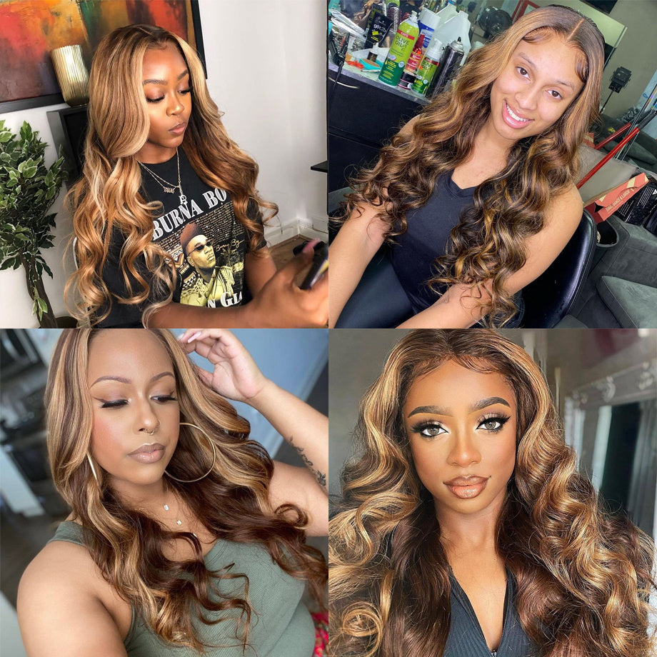 13x4 full frontal  Highlights  Body Wave Human Hair Wig