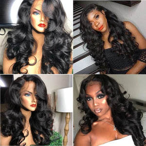 13x4 full frontal transparent lace body wave 26 inches human hair wig