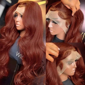 Humain Hair  13x4  full frontal transparent lace dark ginger 26inches 200%