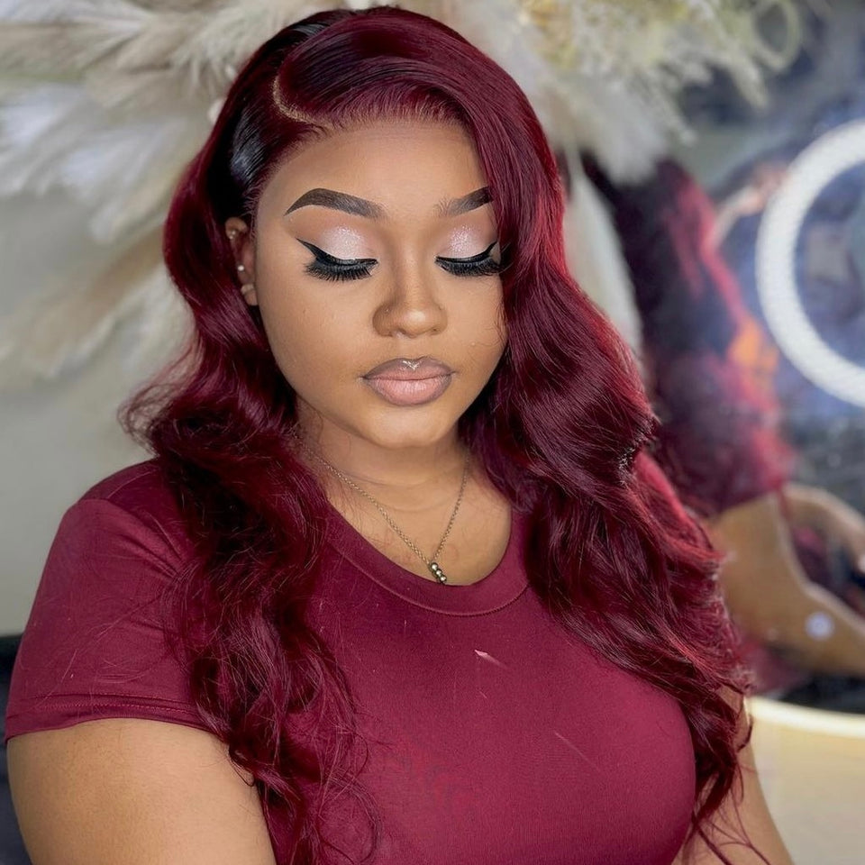 13x4 full frontal body wave 99j human hair wig