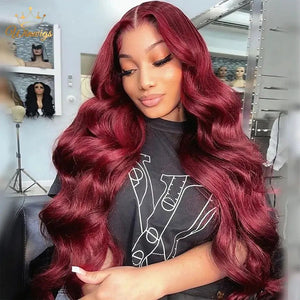 13x4 full frontal body wave 99j human hair wig